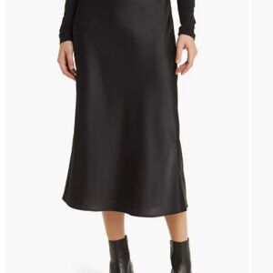 Zara Black new satin effect midi skirt elastic waistband